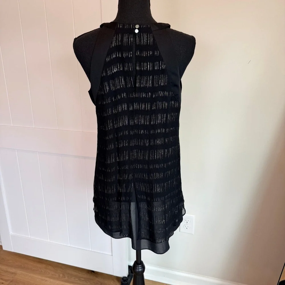 White House Black Market Silk Metallic Sleeveless Top Black Gold Size 8